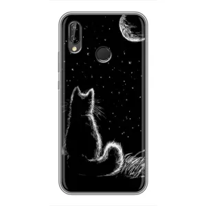 Чохол з принтом для Huawei P Smart 2019 (AlphaPrint) Модні коти (Котик і місяць)