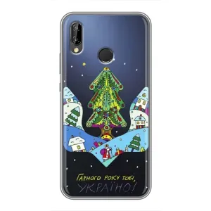 Зимние Чехлы для Хуавей Пи Смарт 2019 - прозрачный фон (Рождественский герб)