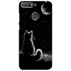 Чохол з принтом для Huawei Y6 Prime 2018 (AlphaPrint) Модні коти (Котик і місяць)