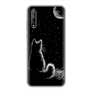 Чохол з принтом для Huawei P Smart S / Y8p (2020) (AlphaPrint) Модні коти (Котик і місяць)