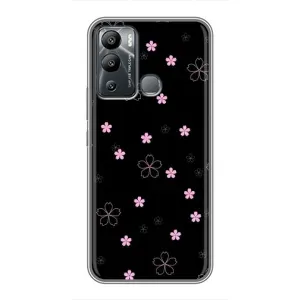 Чохол з розовим принтом для Infinix Hot 12 Play (Рожеві квіти на чорному)