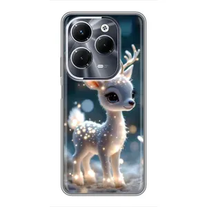 Яркий чехол для Infinix Hot 40 Play с Зимними Оленятами (Блестящий олененок)