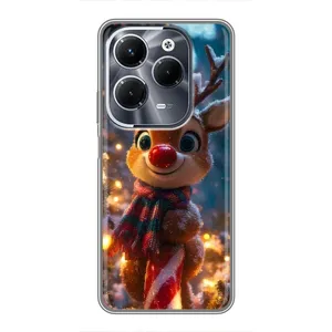 Яркий чехол для Infinix Hot 40 Play с Зимними Оленятами (Олень с шарфом)