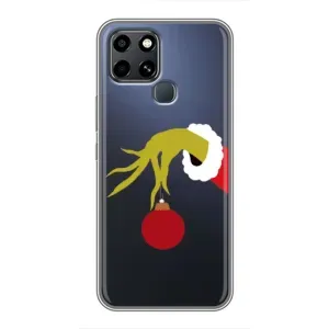 Зимние Чехлы для Инфиникс Смарт 6 - прозрачный фон (Гринч с игрушкой)