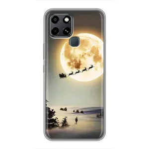 Новогодние, Праздничные Чехлы для Infinix Smart 6 - 2024 год (Санта на луне)