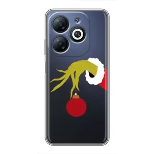 Зимние Чехлы для Инфиникс Смарт 8 - прозрачный фон (Гринч с игрушкой)