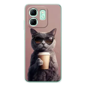 Чехол с принтом стильные животные для Смарт 9 (Кот с кофе)