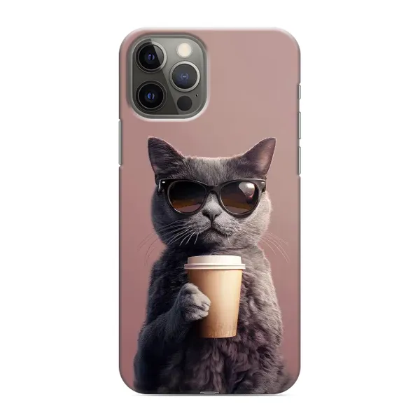 Чохол з принтом «Кіт з кавою» для iPhone 12 Pro
