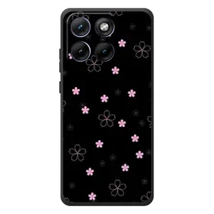 Чехол с розовым рисунком для Motorola Edge 70 Fusion (Розовые цветы на черном)