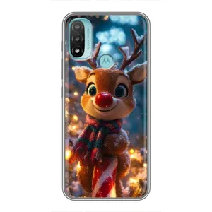 Яркий чехол для Motorola MOTO E40 с Зимними Оленятами (Олень с шарфом)