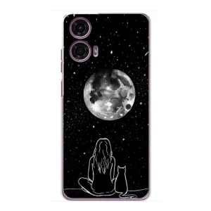 Чехол с рисунком кот на Motorola MOTO G24 Power (Девушка с котом)
