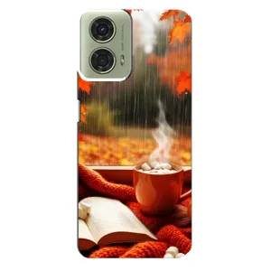 Чехол с уникальным дизайном «Осень с кофе» для Motorola MOTO G24 (Кофе и дождь)