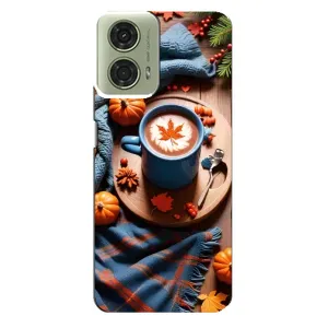 Чехол с уникальным дизайном «Осень с кофе» для Motorola MOTO G24 (Кофе и тыковки)