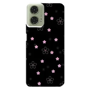Чехол с розовым рисунком для Motorola MOTO G24 (Розовые цветы на черном)
