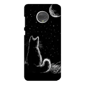 Чохол з принтом для Motorola MOTO G7 Plus (AlphaPrint) Модні коти (Котик і місяць)