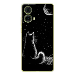 Чохол з принтом для Motorola MOTO G85 (AlphaPrint) Модні коти (Котик і місяць)
