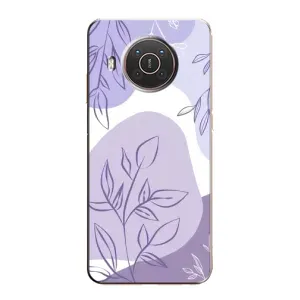 Силконовий чохол з принтом в квітах на Nokia X20 (Фіолетове листя абстракція)
