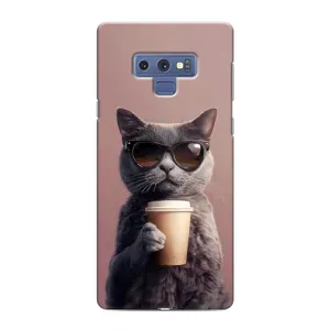 Чехол с принтом стильные животные для Самсунг Галакси Ноут 9 (Кот с кофе)