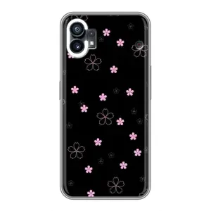 Чохол з розовим принтом для Nothing Phone 1 (Рожеві квіти на чорному)