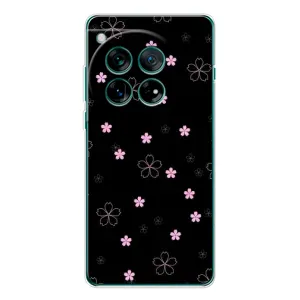 Чехол с розовым рисунком для OnePlus 11R (Розовые цветы на черном)