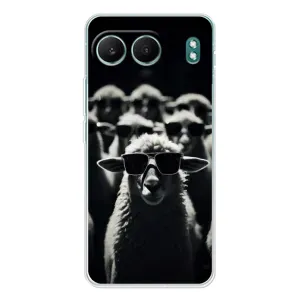 Чехол с принтом стильные животные для ВанПлас Норд 4 (Овечка в очках)