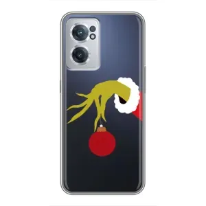 Зимні Чохли для OnePlus Норд ЦЕ 2 Лайт 5Ж - прозорий фон (Грінч з іграшкою)