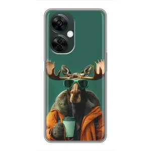 Чохол з принтом стильні тварини для OnePlus Норд СЕ 3 Лайт (Лось з кавою)