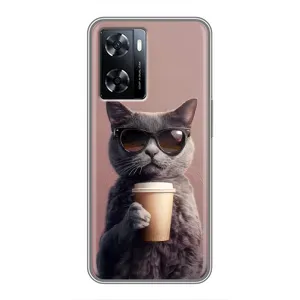 Чохол з принтом стильні тварини для OnePlus Nord Н20 СЕ (Кіт з кавою)