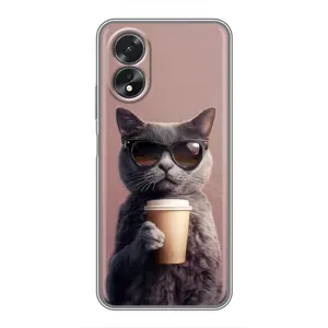 Чохол з принтом стильні тварини для OPPO A18 — ОППО А18 (Кіт з кавою)