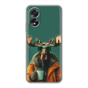 Чохол з принтом стильні тварини для OPPO A18 — ОППО А18 (Лось з кавою)
