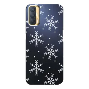 Зимні Чохли для OPPO A33 - прозорий фон (Білі сніжинки)