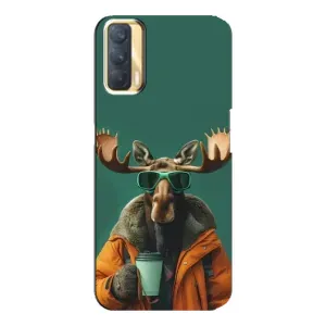 Чохол з принтом стильні тварини для OPPO A33 (Лось з кавою)