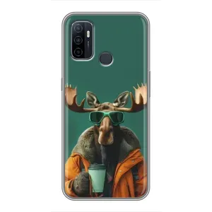 Чохол з принтом стильні тварини для OPPO A53 (Лось з кавою)