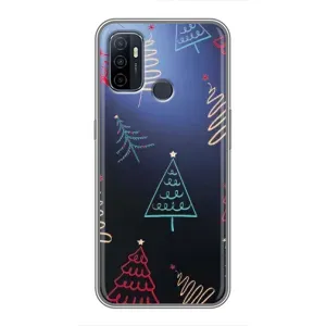 Зимні Чохли для OPPO A53 - прозорий фон (Різдвяні ялинки)