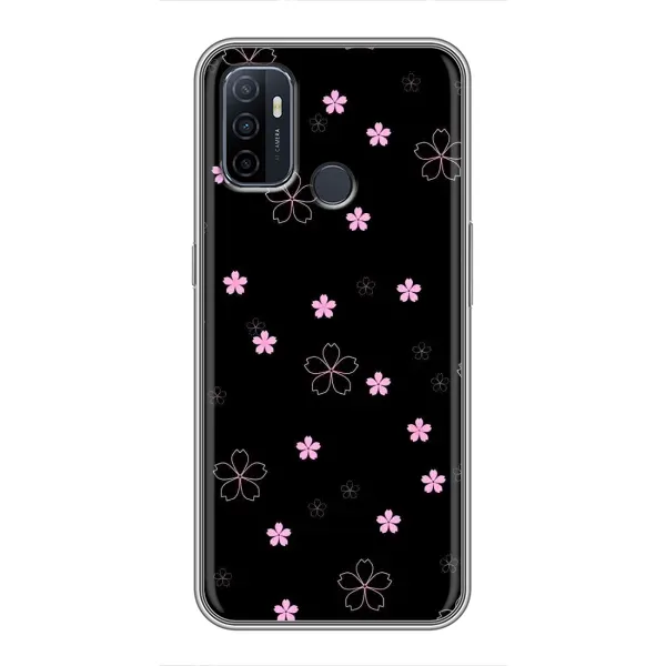 Чохол з принтом «Рожеві квіти на чорному» для OPPO A53