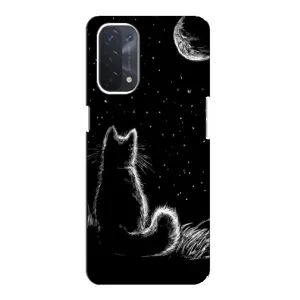 Чохол з принтом для Oppo a54 (5G) (AlphaPrint) Модні коти (Котик і місяць)