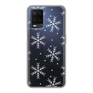 Зимні Чохли для OPPO A54 - прозорий фон (Білі сніжинки)