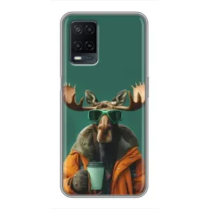 Чохол з принтом стильні тварини для OPPO A54 (Лось з кавою)