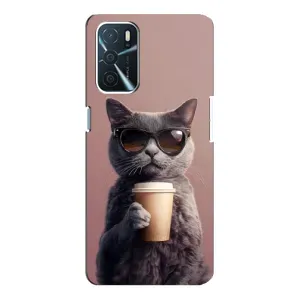 Чохол з принтом стильні тварини для OPPO a54s (Кіт з кавою)