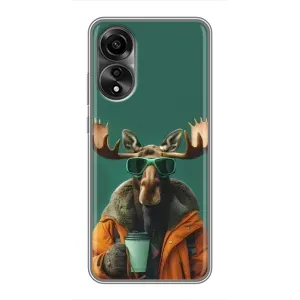 Чохол з принтом стильні тварини для OPPO А78 (4G) (Лось з кавою)