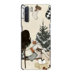 Різдвяні, Святкові Чохли для OPPO А91 (Дівчина з ялинкою)