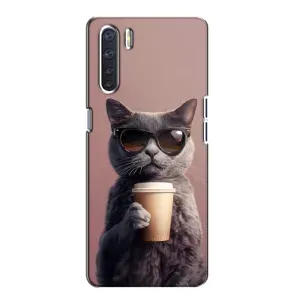 Чохол з принтом стильні тварини для OPPO А91 (Кіт з кавою)