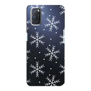 Зимні Чохли для OPPO А92 - прозорий фон (Білі сніжинки)