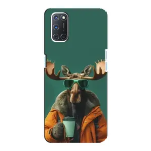Чохол з принтом стильні тварини для OPPO А92 (Лось з кавою)