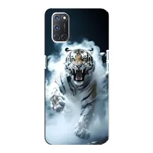 Чохол з картинкою 'Хижаки' для Oppo A92 (Білий тигр у диму)