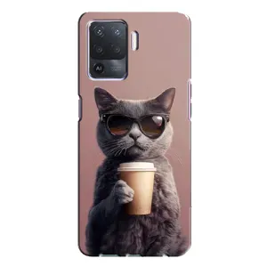 Чохол з принтом стильні тварини для OPPO A94 (Кіт з кавою)