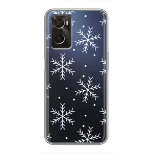 Зимні Чохли для OPPO A96 - прозорий фон (Білі сніжинки)
