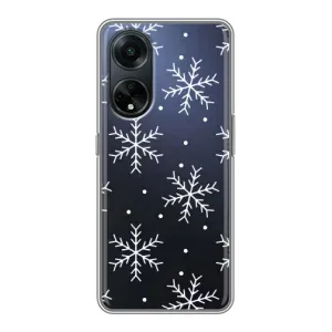 Зимні Чохли для OPPO A98:
ОППО А98 - прозорий фон (Білі сніжинки)