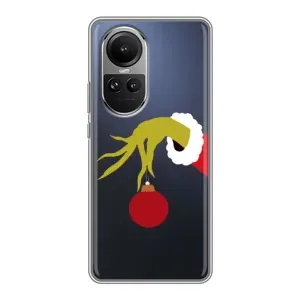 Зимні Чохли для OPPO Reno 10 Про - прозорий фон (Грінч з іграшкою)