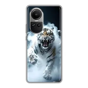 Чохол з картинкою 'Хижаки' для Oppo Reno 10 Pro (Білий тигр у диму)